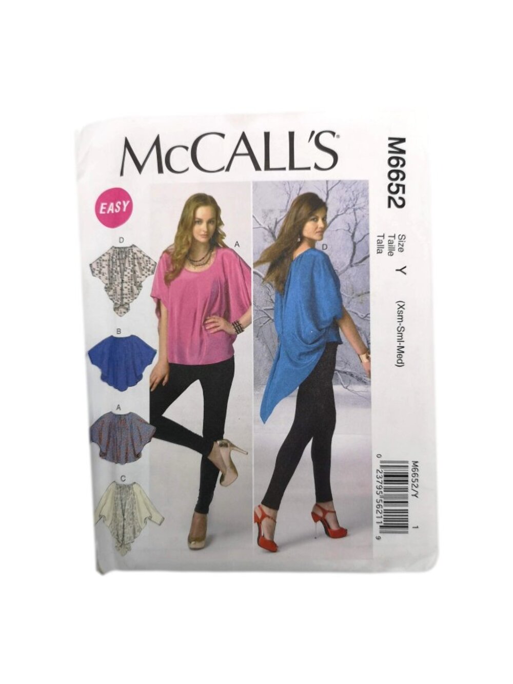 McCalls M6652 Womans Top Loose Size XS S M Sewing Pattern Uncut‎